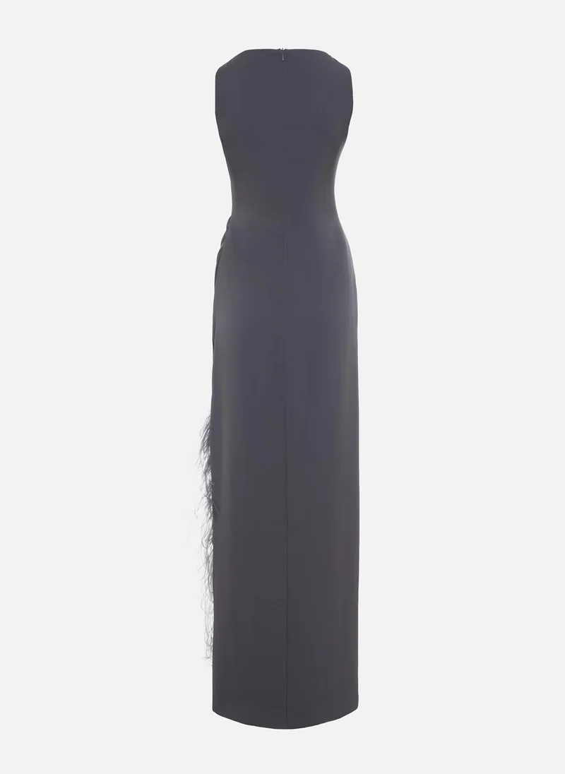 Lichi  Maxi combination dress with feathers on the skirt for Women | Best Price UAE